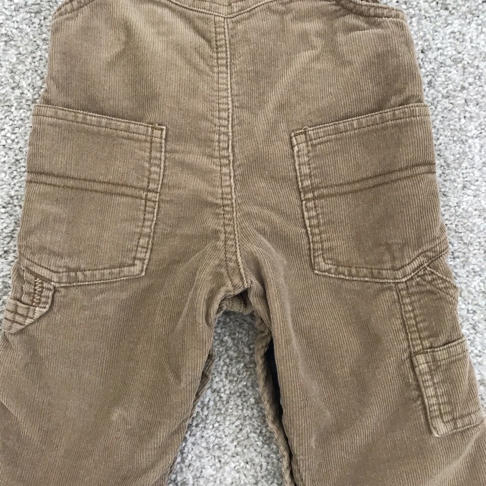Oshkosh B'gosh Corduroy Vestbak Bib Overalls Flannel Lined Baby 9M Tan Snap Legs - Picture 7 of 10